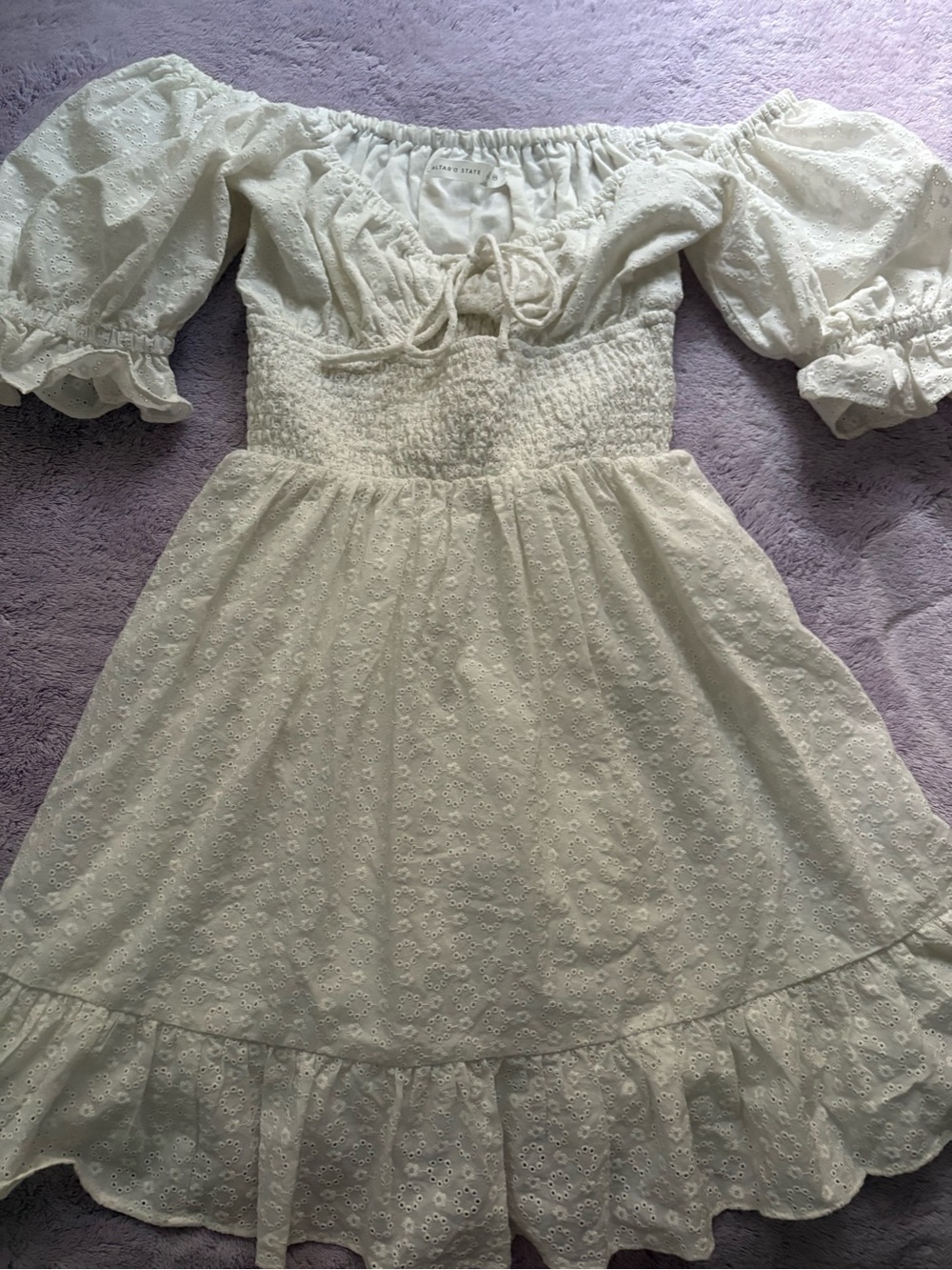 Altar'd State White Puff-Sleeve Mini Dress